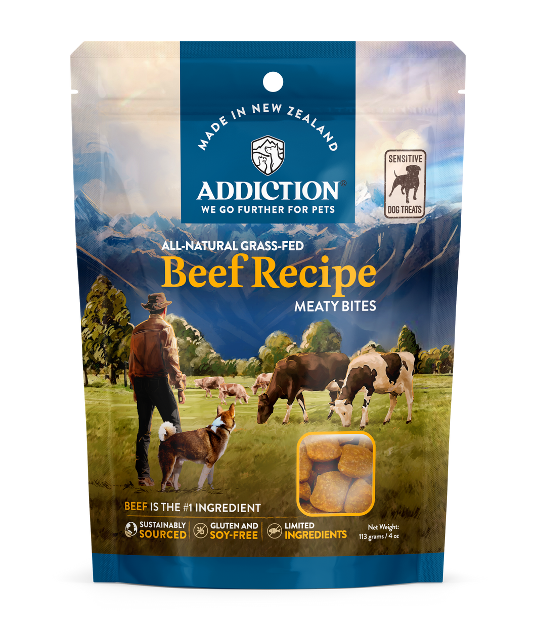 ADDICTION GRAIN FREE TREATS-BEEF 113gm